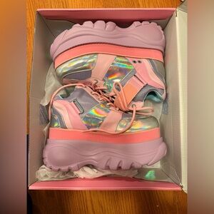 Sugar Thrillz Pink and Silver Holographic Platform Shoes